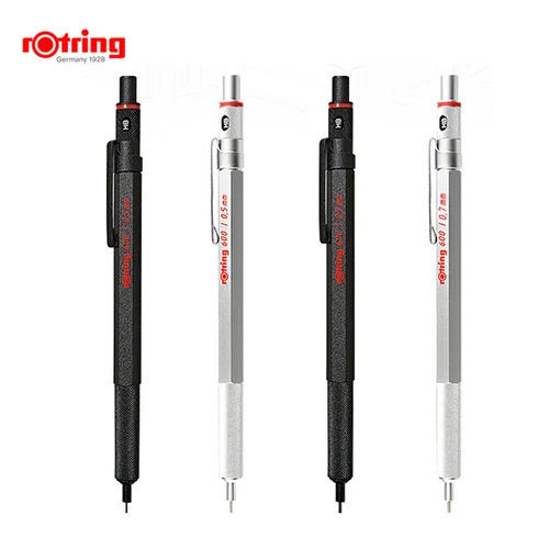 Rotring-600 lápices mecánicos, 0,5mm, 0,7mm, bolígrafos profesionales para dibujar y bosquejar, cuerpo metálico, soporte hexagonal