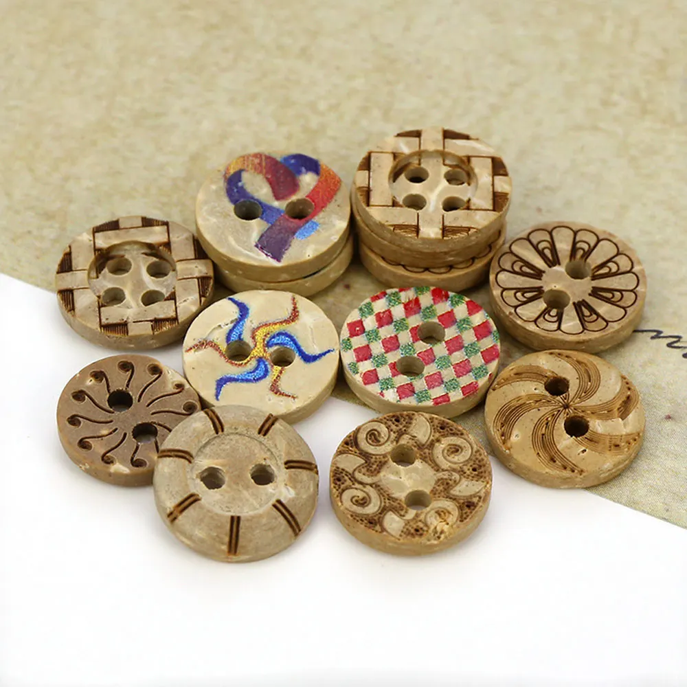 

200Pcs Coconut Sewing Buttons Multicolor Patterns 2 Holes Round For Shirt Cardigans Children's Clothes Scrapbook 11.5mm