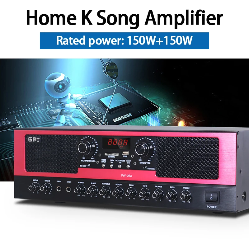 

KYYSLB 350W*2 4-16ohm Digital Amplifier Professional High-power Home KTV Amplifier Bluetooth K Song Kara OK Subwoofer Audio