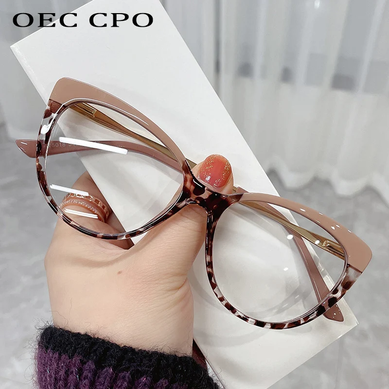 OEC CPO Fashion Cat Eye Optical Glasses Frames Women Vintage Clear Lens Optical Eyeglasses Frame Prescription Spectacle Frames