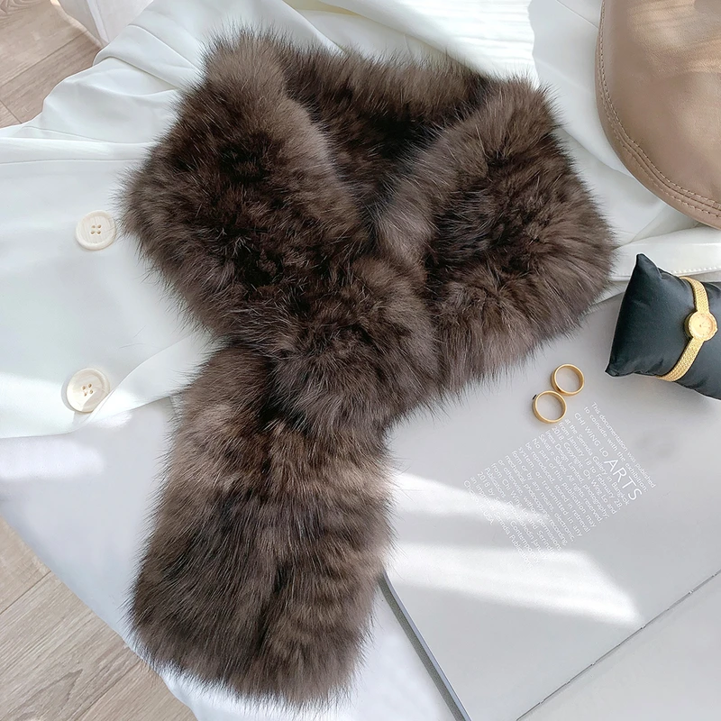 Zdfurs * feminino 100% real pele de sable malha cachecol alta qualidade natural pele de vison cachecóis senhora moda inverno envolve pescoço mais quente