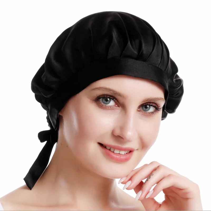 100% Mulberry Silk Bonnet Sleep Cap For Women Night Cap Head Cover Hat With Elastic Band Protection Hair 19 Momme Good Qualiy