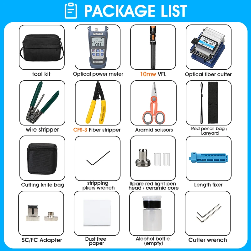 Imagem -02 - Kit de Ferramentas Fibra Óptica Ftth com Fibra Optica Medidor Potência e 10mw Localizador Visual de Falhas Aua6s Ftth Ferramenta