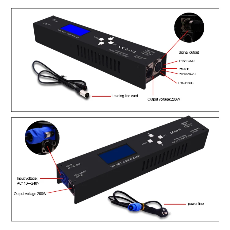 Imagem -04 - Rdm Artnet Fase Luz Controlador Led Tira Sk6812 Ws2812 Ucs1903 Dmx512 24v 12v Dmx Art-net Controlador 200w Cl104ps