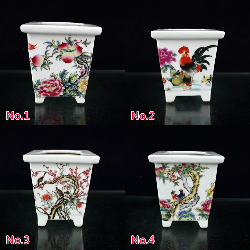 Chinese old porcelain flower and bird/shoutao/rooster famille rose square small flowerpot ornaments/5 styles