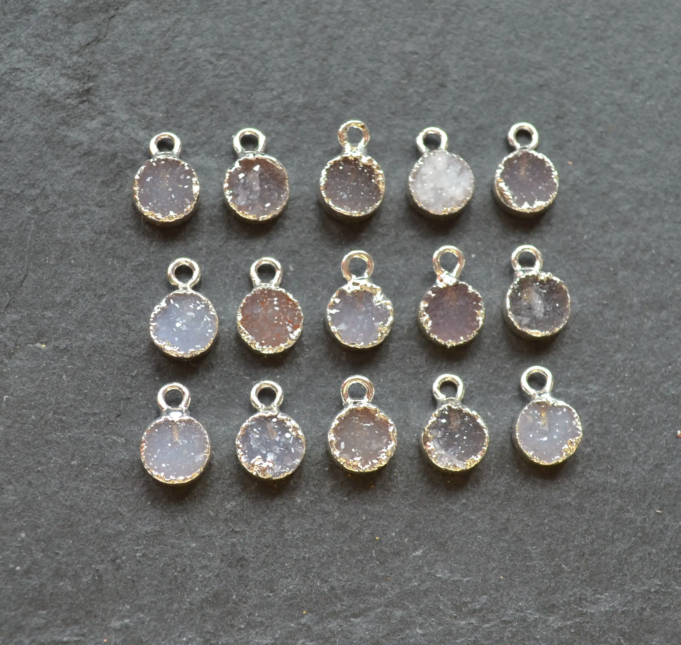 

New 7mm round druzy stone pendant, mini nature crystal charms for jewelry