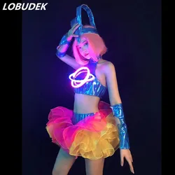 Sexy Festival Licht Dance Kostüm LED Tops Tutu Rock Outfit Frauen Tänzerin Zukunft Technologie Leistung Bühne Tragen Bar Kleidung