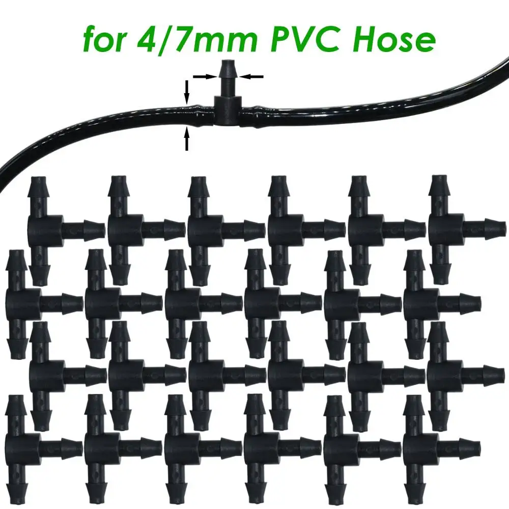 Sprcycle 50 sztuk 1/4 Cal kolczasty złącze Tee w/regulowany kroplownik z mikrootworami kroplomierzem do podlewanie ogrodu 4/7MM wąż