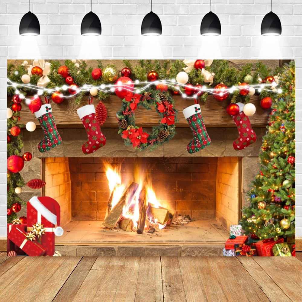 Yeele Christmas Backdrop Photocall Fireplace Stocking Baby Shower Party Decor Photography Background Photo Studio Photographic