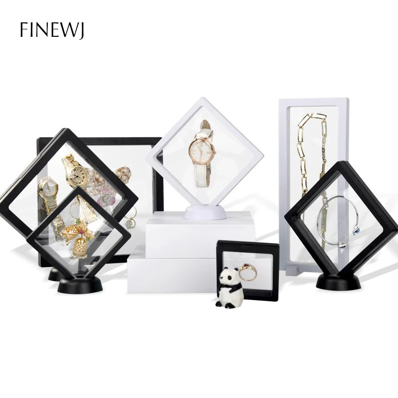 PE Film Jewelry Storage Box 3D Packaging Case Gemstone Free Stand Floating Frame Membrane Ring Earrings Necklace Display Holder