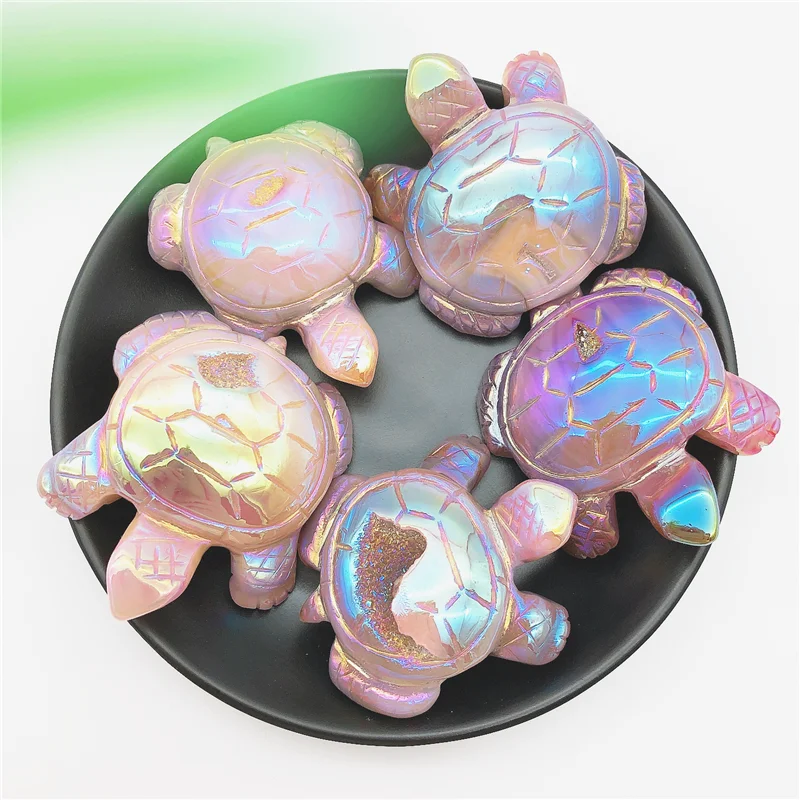 

1pc Lovely Natural Agate Aura Electroplating Tortoise Animal Healing Stones Crafts Making Ornaments Natural Stones and Minerals