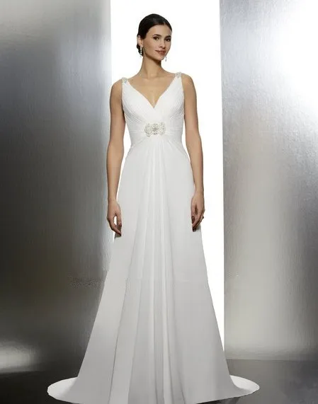 

vestido de noiva 2018 elegant chiffon A-line features V-neck dramatic cowl flattering beaded medallion bridal bridesmaid dresses