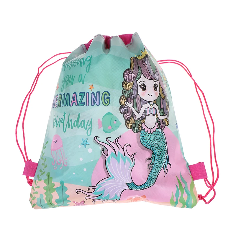 Mermaid Non-woven Bag Backpack Kids Travel School Decor Drawstring Gift Bags