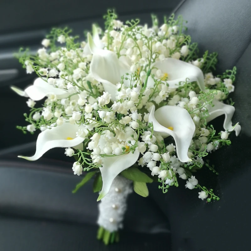 Free Shipping High Quality Imitation Royal Lily Of The Valley Callas Holding Flower Bridal Wedding Bouquet Finished Artificial