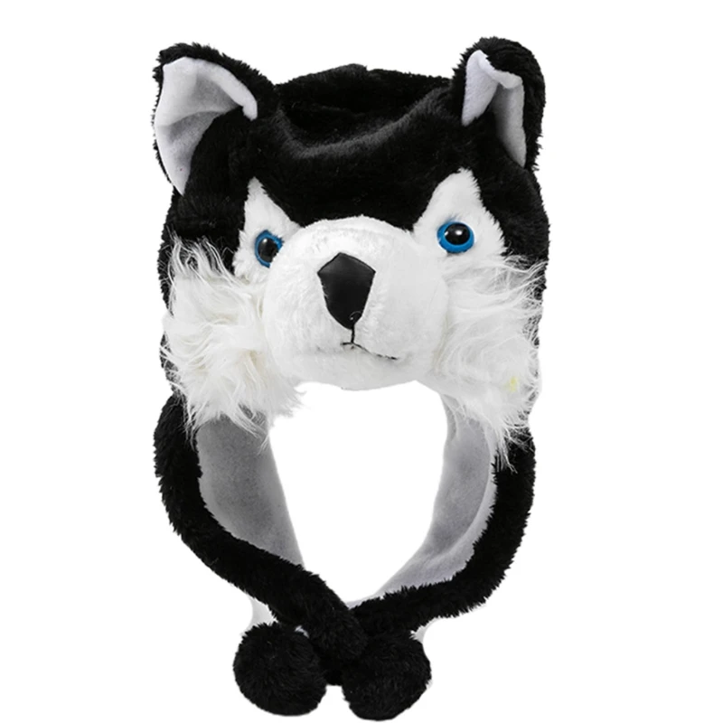 Unisex Cute Soft Fuzzy Wolf Plush Hat Cartoon Lovely Winter Cosplay Hat Windproof Stage Performance Props Parent-child F3MD