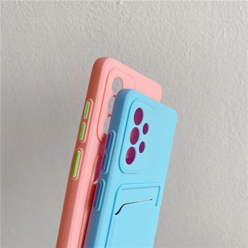 Cute Solid Colors Card Pocket Slot Bag Phone Cases For Samsung Galaxy S20 S21 S22 S20FE Plus Note 10 20 Ultra Silicone TPU Cover