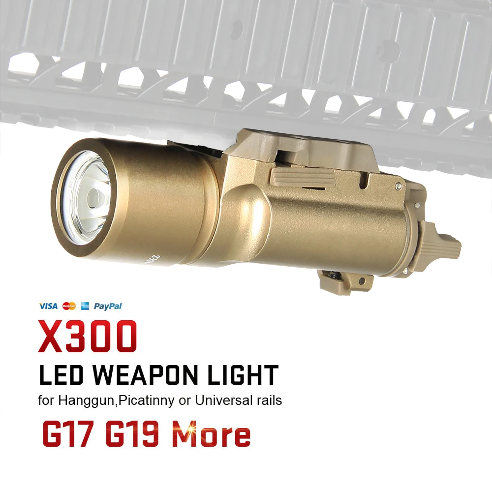 Factory Sell Directly Tactical Flashlight X300 LED Pistol Weapon Light White Light Gun for Hunting HK15-0026