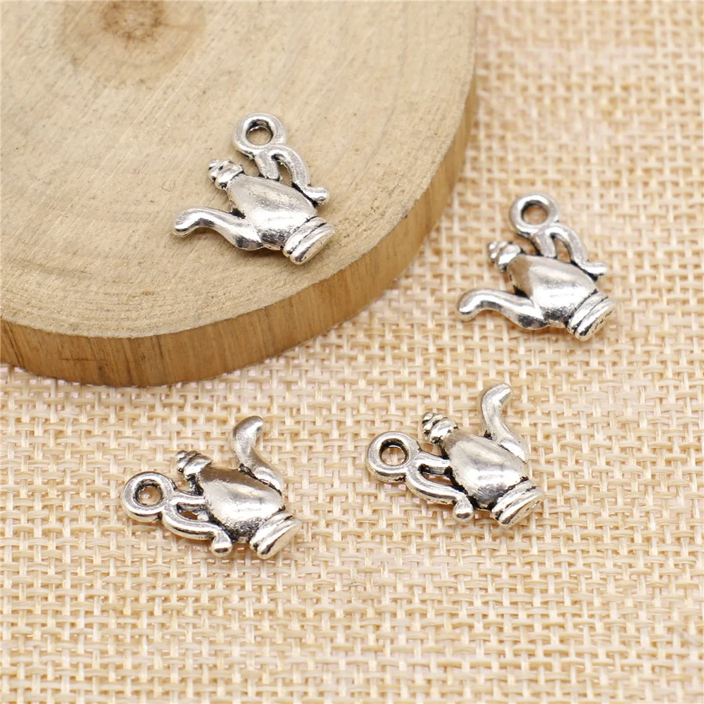 free shipping 50pcs 14x15mm antique silver teapot charms diy retro jewelry fit Earring keychain hair card pendant accessories