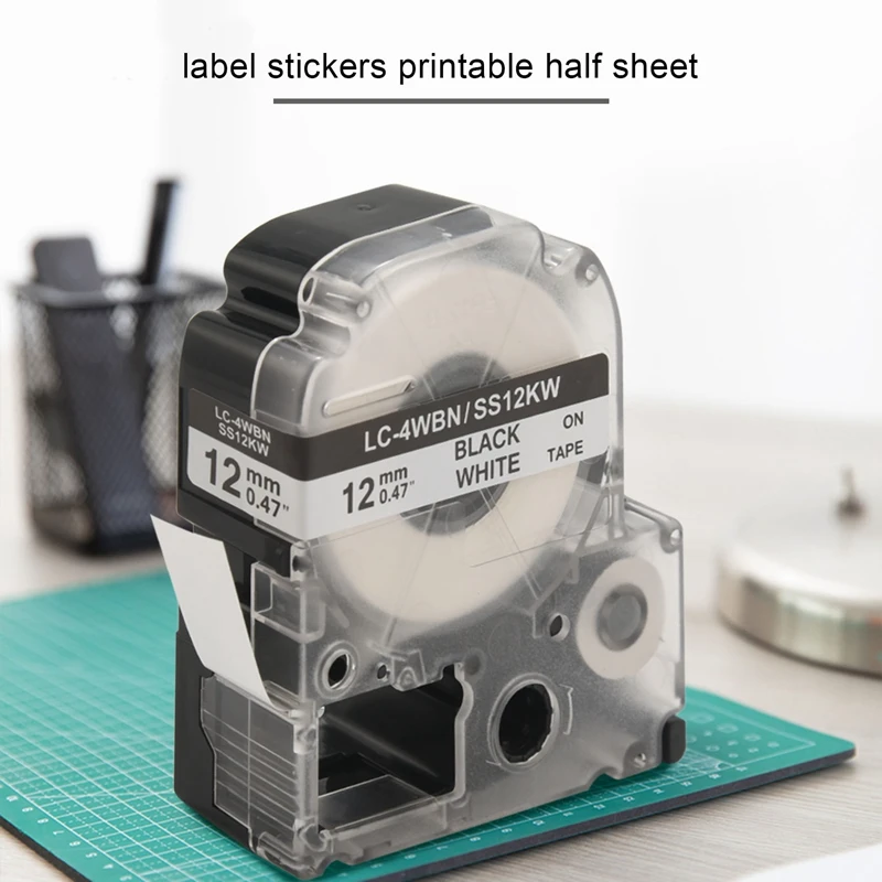 5 حزمة استبدال LK-4WBN LC-4WBN9(SS12KW) تسمية الأشرطة لإبسون LabelWorks LW300 LW400 LW500 LW700 أسود على أبيض 1/2 بوصة X 26.2