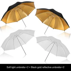 Photo Studio Umbrella Set 33 ' 84 cm  White Gold Black Soft Light Umbrella + Dual-use  4 Pieces Photography Accessories