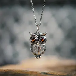 Vintage Antique Silver Color Owl Pendant Necklace Inlaid Red CZ Stone Fashion Hollow Tree of Life Pendant Necklace For Women