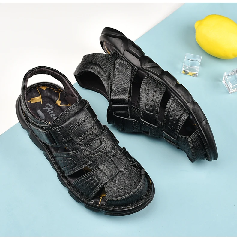 Echt leder Freizeit schuhe für Männer hochwertige klassische Herren Sandalen Sommer Outdoor Walking Herren Turnschuhe atmungsaktive Herren Sandalen – Detail 30