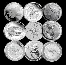 9PCs Non-Magnetic Australia .999 Silver Coins Crocodile + Kookaburra + Spider +Koala +Eagle Animal Elizabeth Replica Coins