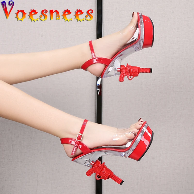 Women Shoes High Heels  Wedding Shoes Bride  Summer New Sandals Diamonds Transparent Heels Sandals Women Sexy Pistol Heel 14cm