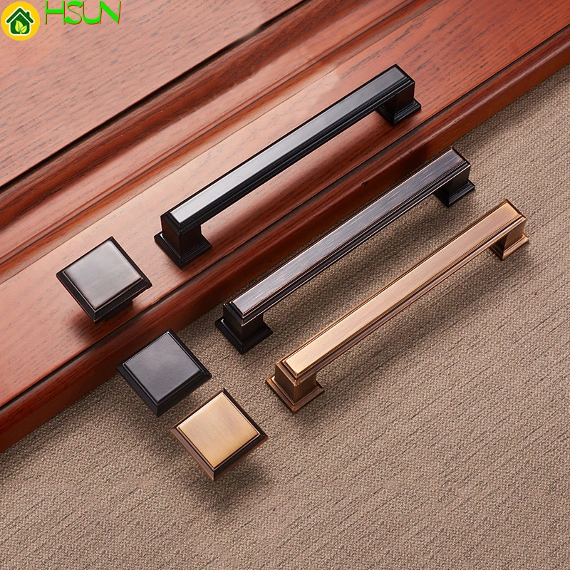 

Cabinet Drawer Pull Handle Furniture Kitchen Cupboard Wardrobe Metal Zinc Sqaure European Coffee Bronze Door Closet Handle Knob