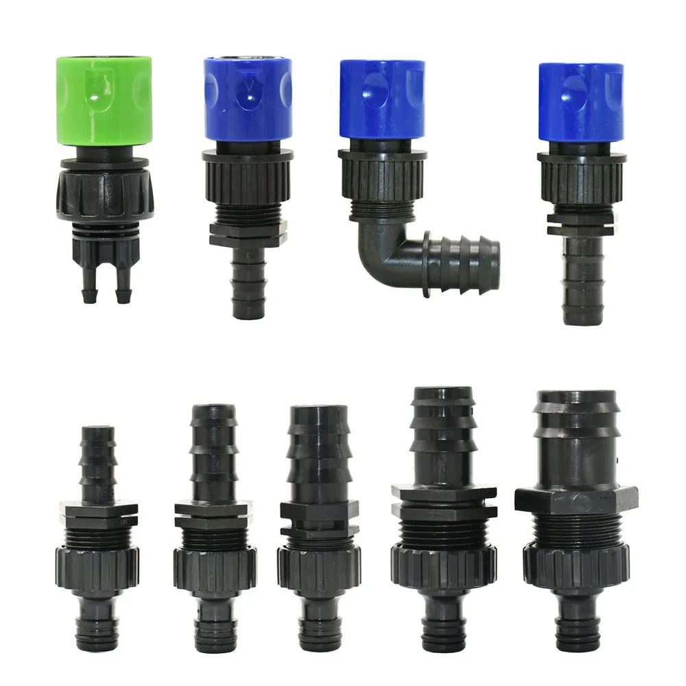 Adaptador de lengüeta roscada de 3/4 pulgadas, conector rápido para manguera de PE de 4/8/16/20/25/32mm, riego por goteo de jardín