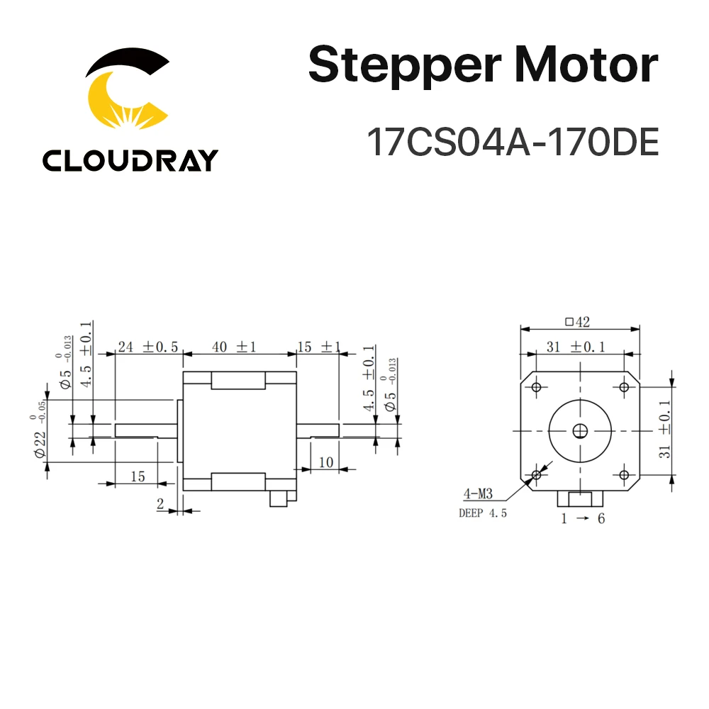 Cloudray Nema 17 Stepper Motor 40mm 42Ncm 1.7A Double Shaft 2 Phase Stepper Motor for CNC 3D printer Engraving Milling Machine