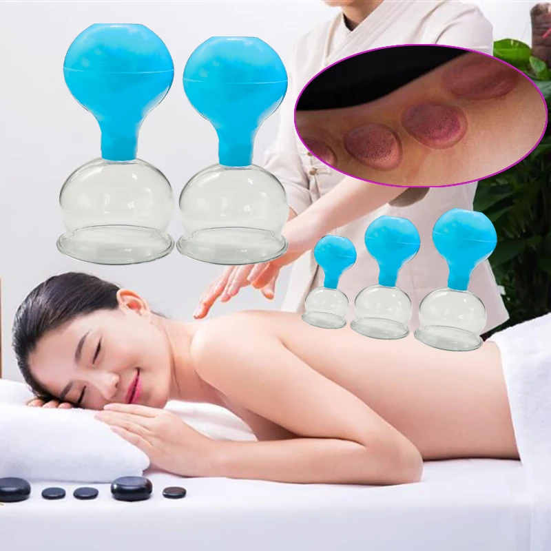 Anti Cellulite Massager 12-4Pcs Vacuum Massage  Silicone Cupping Cups Massage Face Neck Medical Pump Suction Cup Vacuum Cans