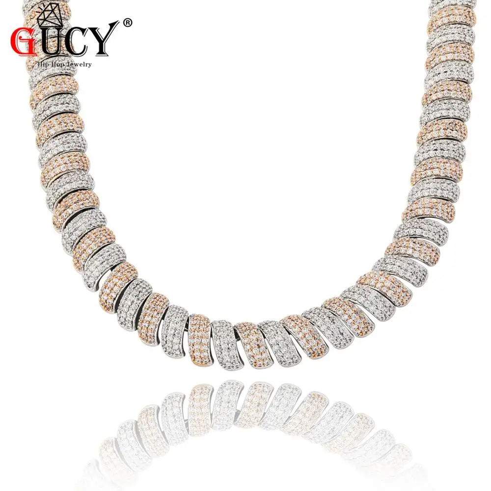 GUCY New 14mm Iced Out Cubic Zircon Cuban Links Men's Necklace Gold Silver Color Plated Personality Jewelry