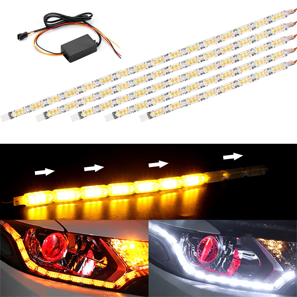 

8/10/12/14/16LED Universal Flexible Auto Front Headlight Car LED Strip Light Crystal Stretchable Flowing DRL Turn Signal Lamp12V