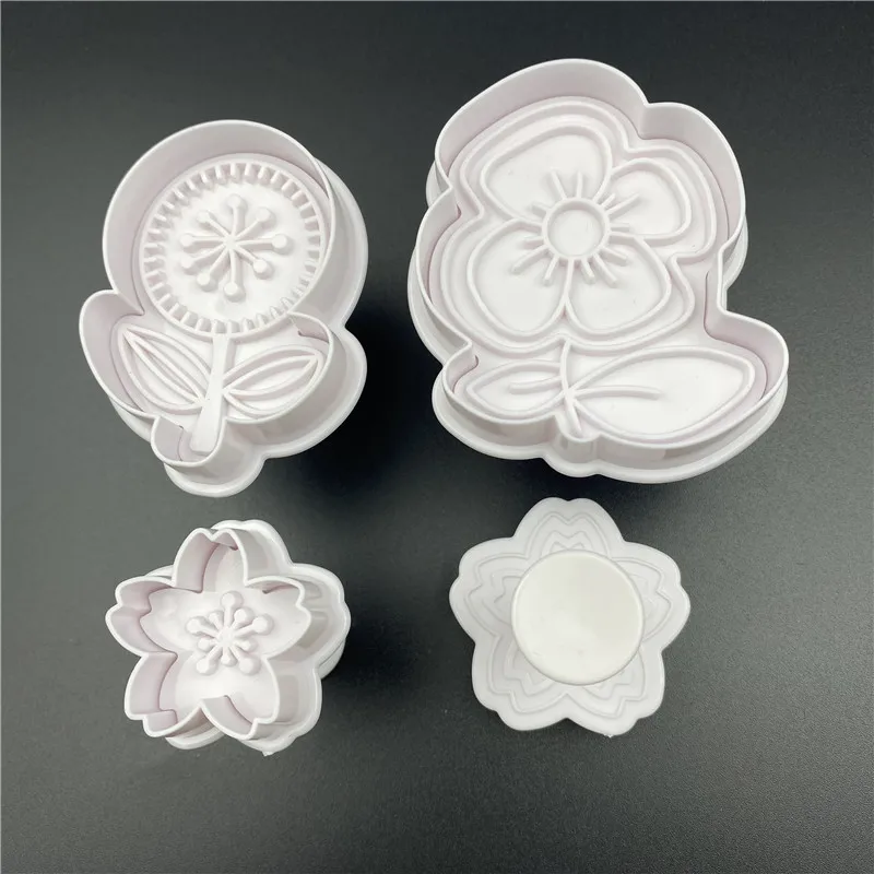 4Pcs/Set New Flower Plastic Decorative Biscuit Mold DIY Kitchen Cake Decorating Tools Cookie Cutter Stamp Fondant Embosser Die