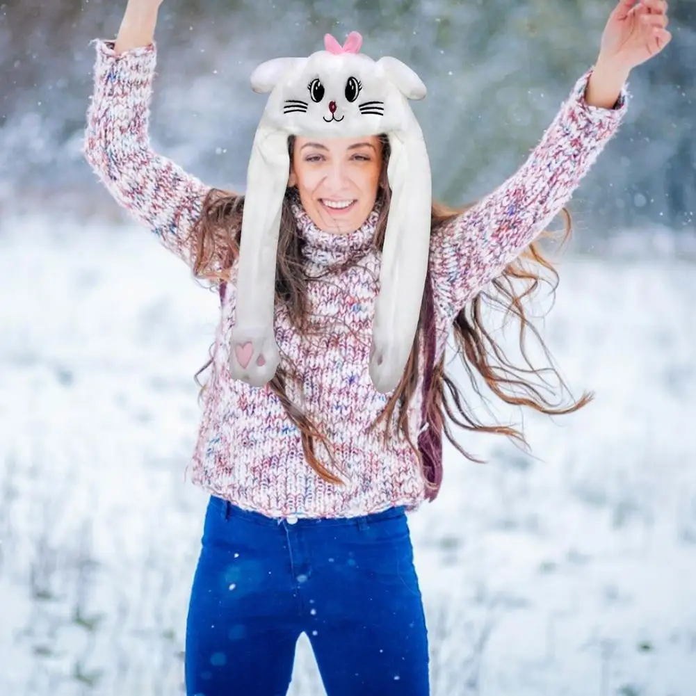 Divertente cappello da coniglietto giocattolo con orecchie comodo simpatico cappuccio di peluche caldo pizzico le orecchie e spostare simpatico cappello da coniglietto di peluche caldo