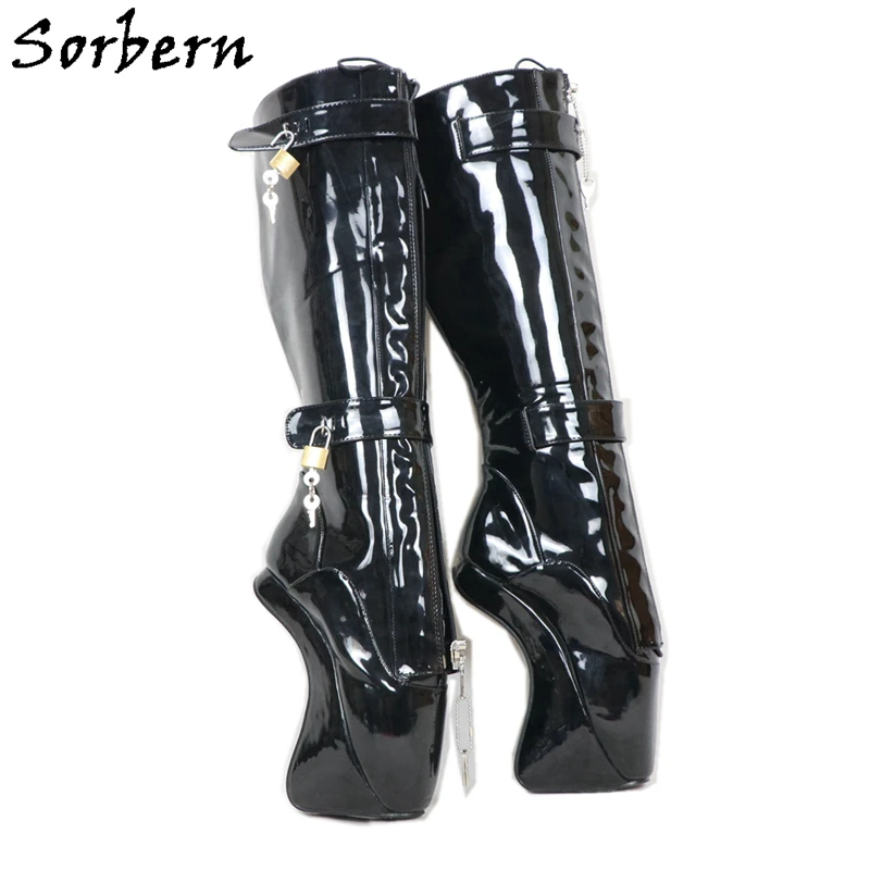 

Sorbern Heelless Women Boots Knee High Ballet Hoof Customized Wide Fit Calf Lockable Lace Up Boot Fetish High Heel Shoes