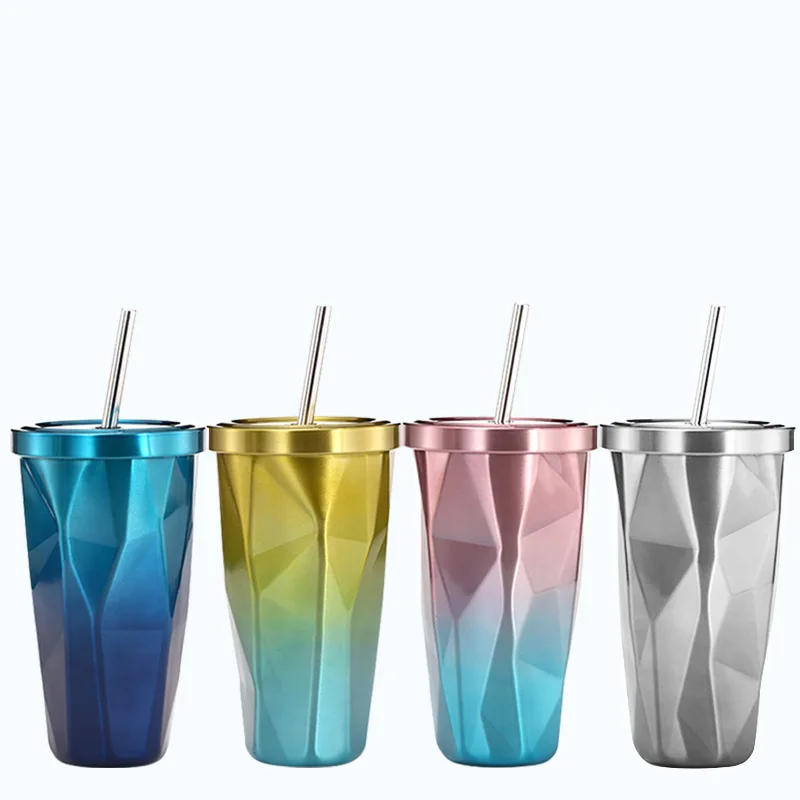 

500ML Double Layer Stainless Steel Water Cup With Straw Lid Cold Bottles Mugs Water Tumbler Mug Travel For Coffee Bear