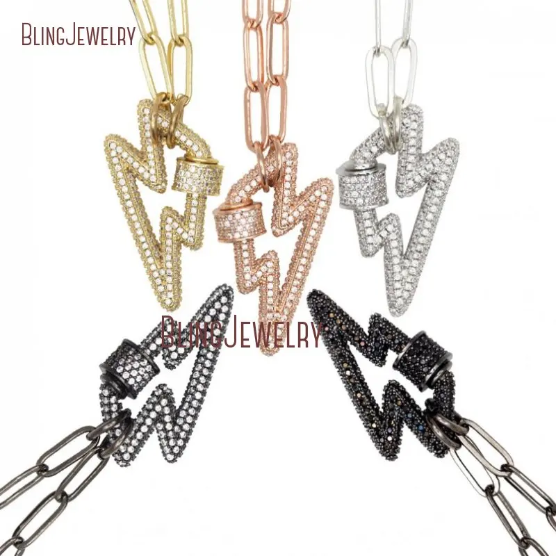 

Lightening Bolt Necklace Carabiner Lock Screw Clasp Women Stainless Steel Jewelry NM32336