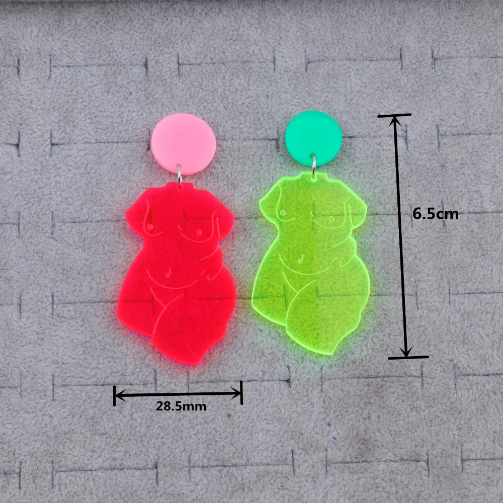 FishSheep Neon Color Naked Body Acrylic Earrings Transparent Fluorescence Round Oval Drop Earrings Women 2024 Fashion Jewelry