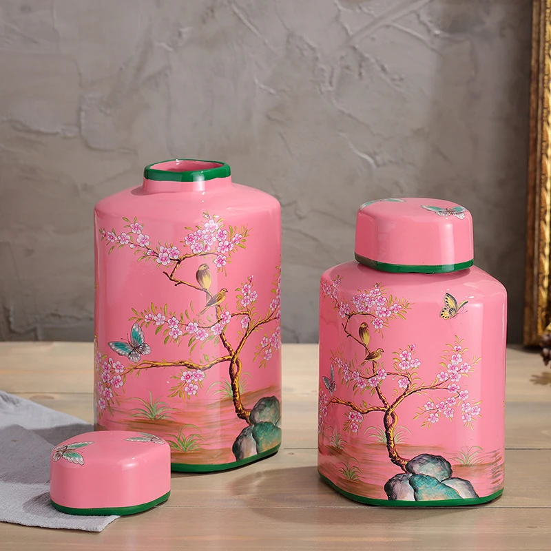 Flower And Bird Wholesale hand printed jar Home goods small Middle eastern Ginger jar with lids