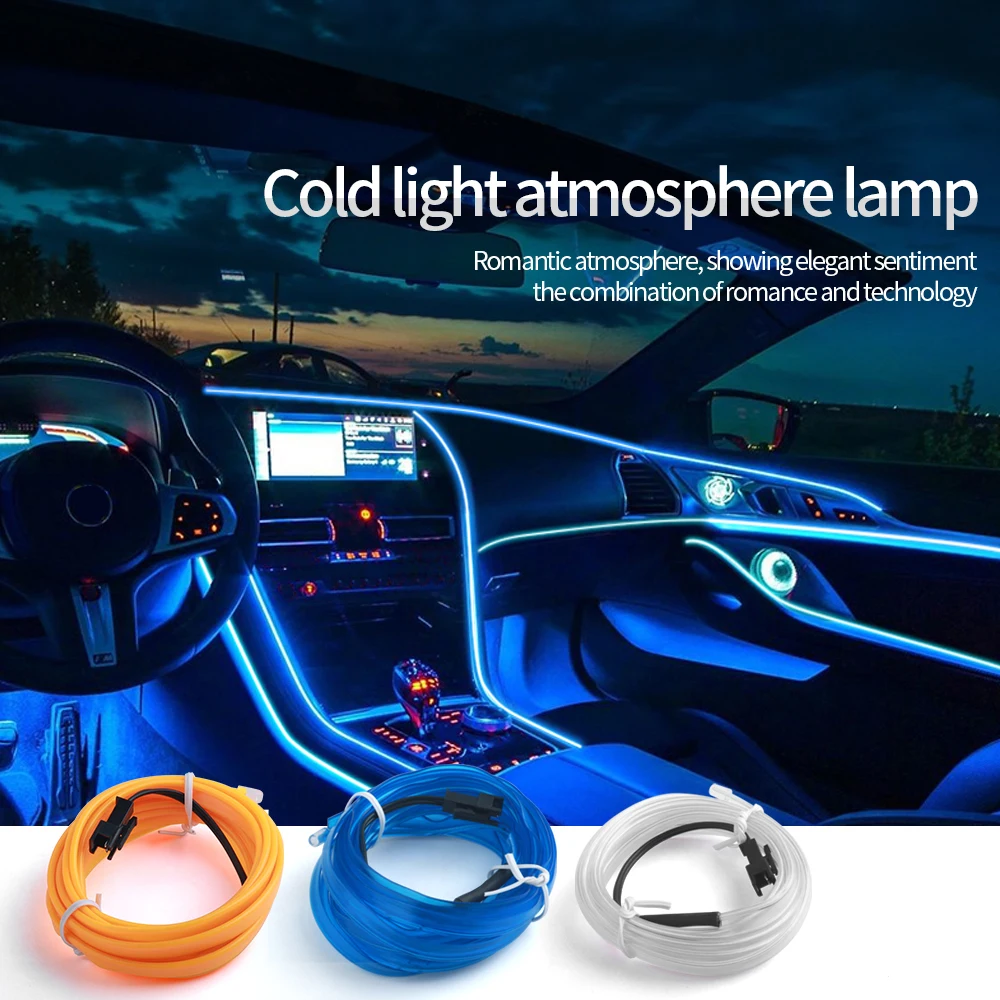 1M/2M Car Interior Ambient Lamps EL Wiring Neon Auto Decorative LED Chip Strip Atmosphere Lights USB Party Lighting Diode 12V/5V