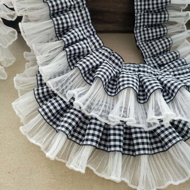 Cute Little Black Plaid Nastro di Garza Sgualcita Del Merletto di DIY Vestiti per Le Bambole Gonna Collo Polsini A Righe Della Fascia Accessori di