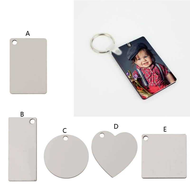 12Pc DIY Sublimation Wooden Hard Board Key Rings Double Printable White Blank MDF Key Chain Heat Transfer Jewelry Making