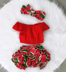 Sweet Toddler Baby Girl Kid Straped Ruffle Red Tops Shorts/Pants Headwear Sunsuit Clothes Summer Girls Clothing Set