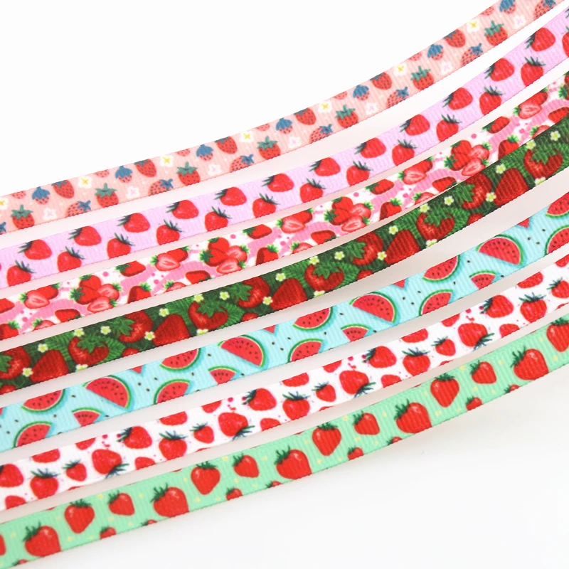 DHK 3/8\'\' 5yards Watermelon Strawberry Printed Grosgrain Ribbon Accessory Hairbow Headwear DIY Decoration 9mm C1969