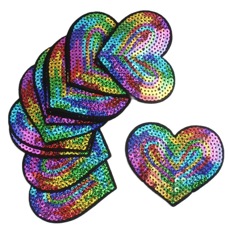 10pcs Big Heart Patches For Suits Apparel Clothes Decoration DIY Sequined Glitter Stickers Sewing Accessories