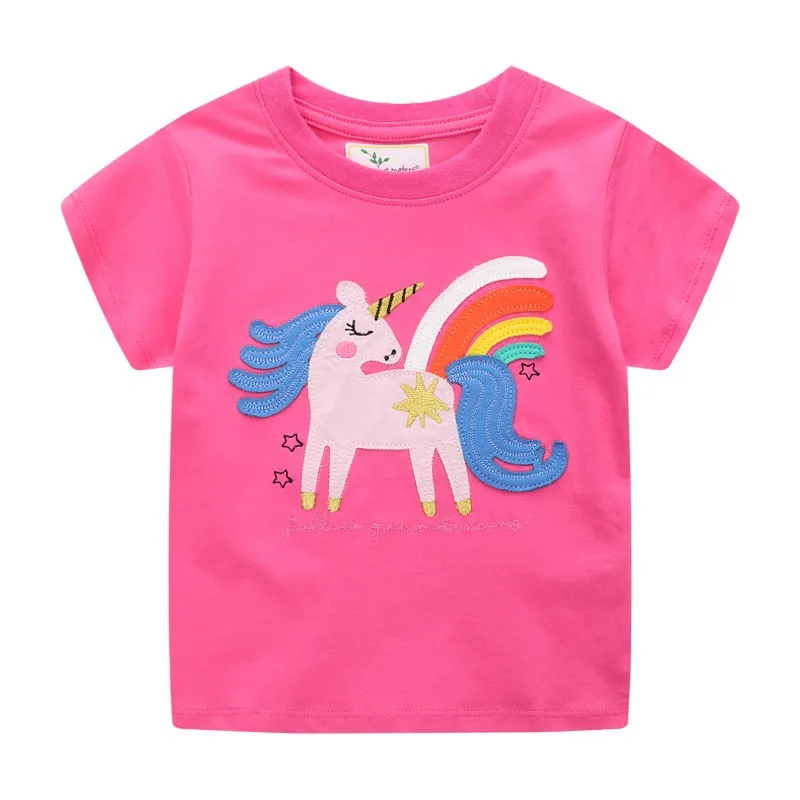 Springen Meter Dieren Borduren Meisjes Tees Katoen Zomer Kinderen T-shirts Mode Kinderen Tops Korte Mouwen Kleding Peuter