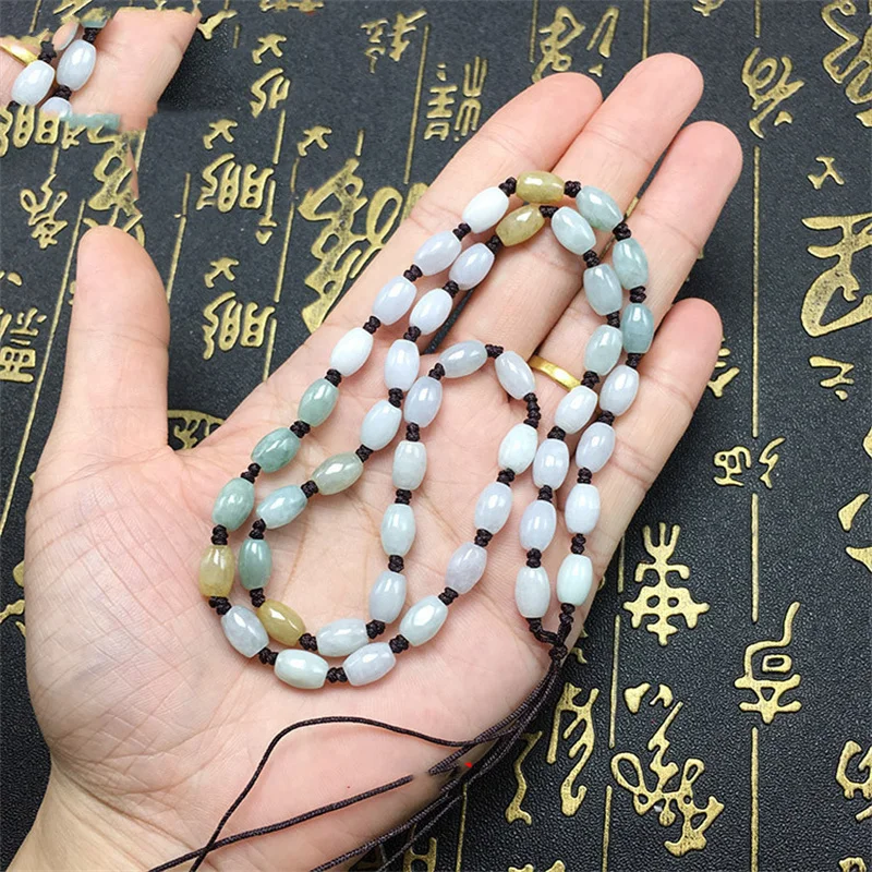 Hot selling natural hand-carveThree-color jade oval rice bead transfer beads Necklace Pendant fashion jewelry MenWomen LuckGifts