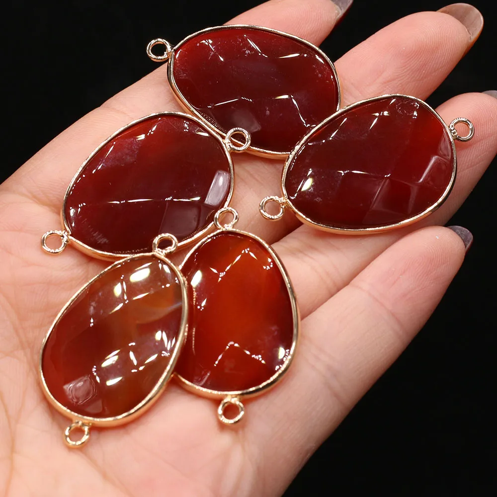 Natural Stone Red Agates Pendants Gold plated Gemstone Connectors for Women Jewelry Making Necklace Bracelet Accessories